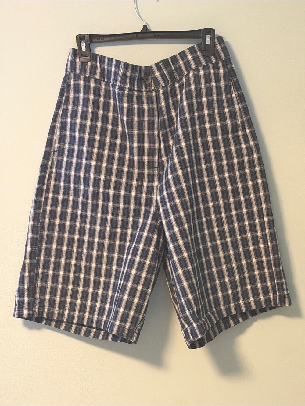 Women’s Navy Plaid Cotton Shorts - Casual Summer Style